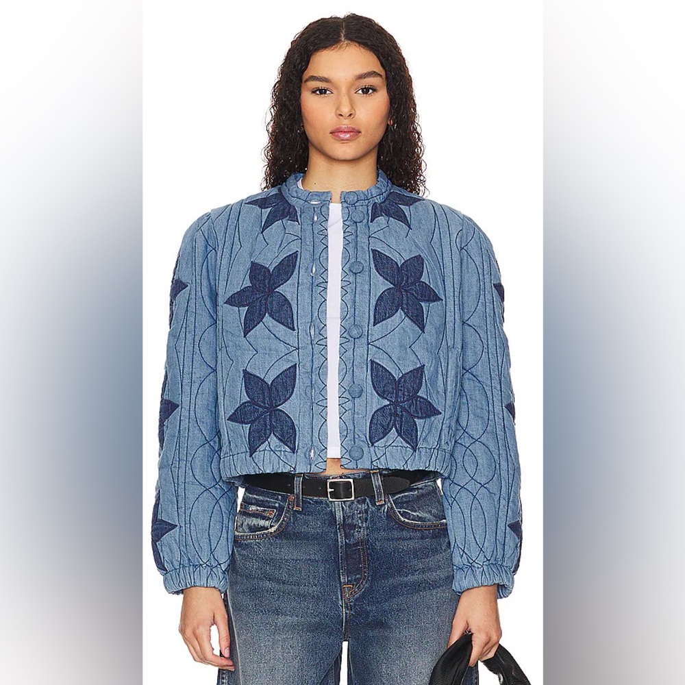 Free People Quinn Blue Quilted Jacket Size Small - Picture 2 of 8